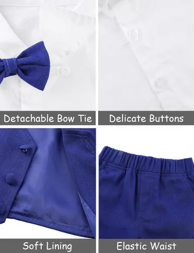 Vista 5 de A&J DESIGN Conjunto de traje de caballero para niños pequeños, 3 piezas, camisas, chaleco y pantalones