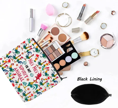 Vista 3 de LEVLO Bolsa de maquillaje cosmética de pollo Hei para amantes del pollo, regalo Hei Is My Spirit Animal Maquillaje con cremallera, Hei Hei Completo