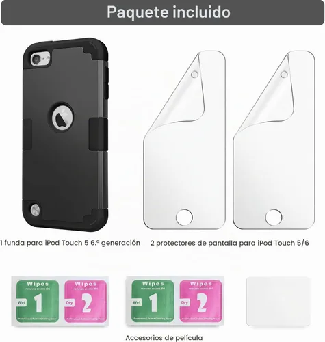 Vista 9 de IDweel - Funda para iPod Touch 7ª/6/5 Gen con 2 protectores de pantalla Negro