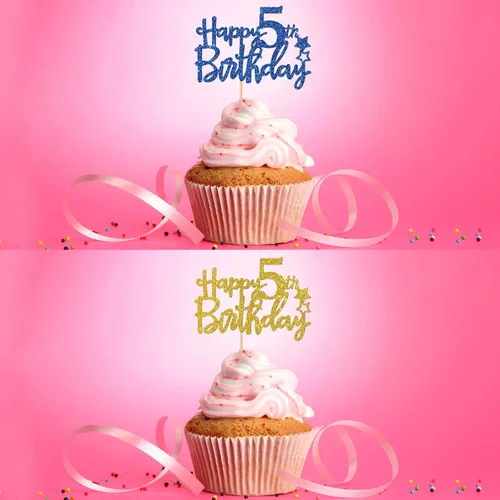 Vista 4 de Decoración para cupcakes de cumpleaños de 5 años, suministros para cupcakes de cumpleaños de 5 años, decoraciones para fiestas de cumpleaños de 5