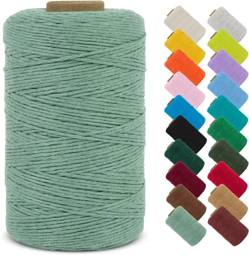 Vista 19 de Cuerda de macramé de algodón natural de 0.039 in x 426 yardas, cuerda de colores para manualidades, fabricación de joyas, colgar en la pared Verde