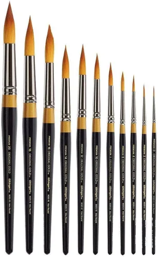 Vista 8 de KINGART Premium Original Gold 9020-0 Ultra Round Series - Cepillo para artista, pelo sintético Taklon dorado, mango corto, para acrílico, acuarela