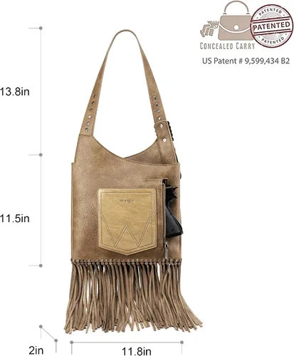 Vista 5 de Wrangler - Bolso de cuero con flecos para mujer, bolso hobo occidental, color turquesa, bolso de hombro