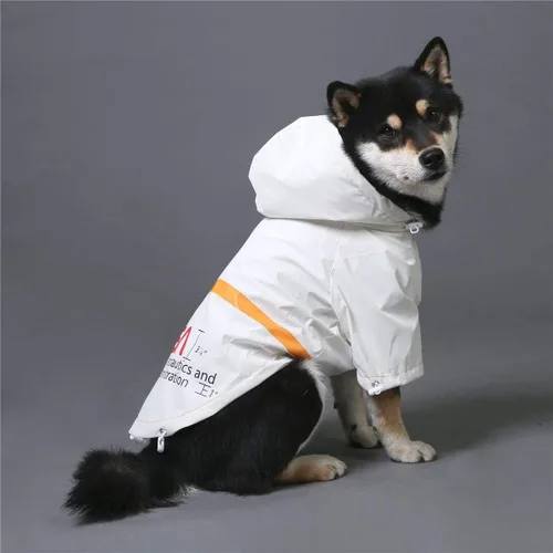 Vista 8 de ChoChoCho Chubasqueros para perro, chaqueta de lluvia reflectante a prueba de agua, disfraz de perro de la NASA, ropa de perro, elegante atuendo