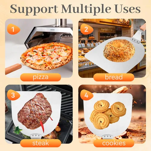 Vista 7 de Pala cuadrada de pizza de 12 pulgadas, espátula de pizza de acero inoxidable con mango largo ergonómico de madera para hornear al horno de pizza