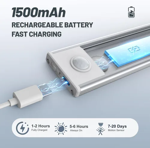 Vista 4 de Paquete de 6 luces inalámbricas para debajo del gabinete, 32 luces LED recargables con sensor de movimiento para interiores, luces magnéticas