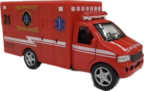Vista 2 de KiNSMART Equipo de Rescate Ambulancia 5" Metal Fundido a Presión con Acción de Retroceso (2SET)