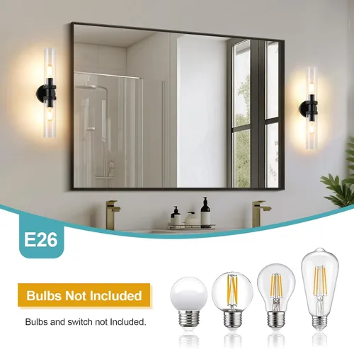 Vista 3 de Lámpara de Tocador de 2 Luces Espejo Lateral Accesorios de Baño Estilo Granja Negro, E26 Lámparas de Pared para Dormitorio, Iluminación Industrial