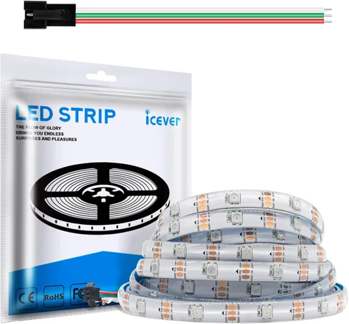 Vista 12 de Tira de luces LED WS2812B de 16.4 pies, 5 V, 150 LED RGB IC 5050SMD direccionables individuales – PCB blanco flexible IP30-30LEDs/m MagicRGB Dream