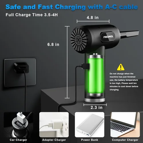 Vista 5 de Soplador de Aire Comprimido - 3 Velocidades Ajustables 100000RPM Soplador de Aire Eléctrico con Luz LED, Soplador de Aire Inalámbrico Recargable