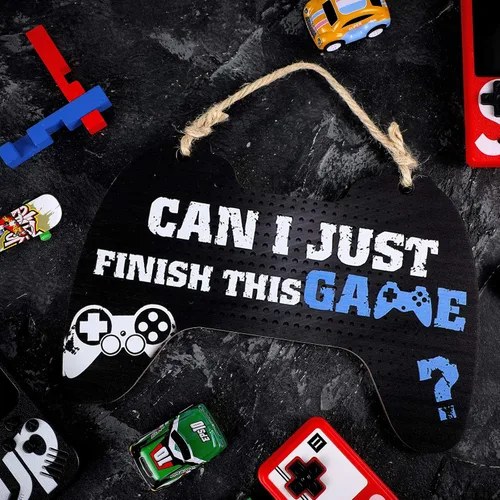 Vista 5 de Jetec Cartel de juego para dormitorio, controlador de madera, placa colgante de gamer, cita de juegos, letrero de puerta colgante para niños