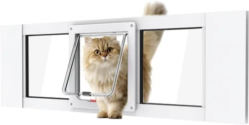Vista 7 de Puerta de gato de aluminio para ventanas, ajustable para adaptarse a un ancho de ventana de 24 a 28 pulgadas, inserto de ventana de puerta de gato