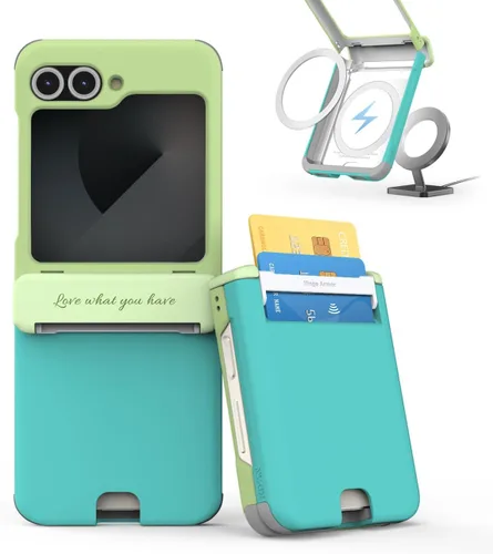 Vista 24 de para Galaxy Z Flip 5 Funda con 2 ranuras para tarjetas, funda rígida delgada y resistente con protección de bisagra, funda completa con protección