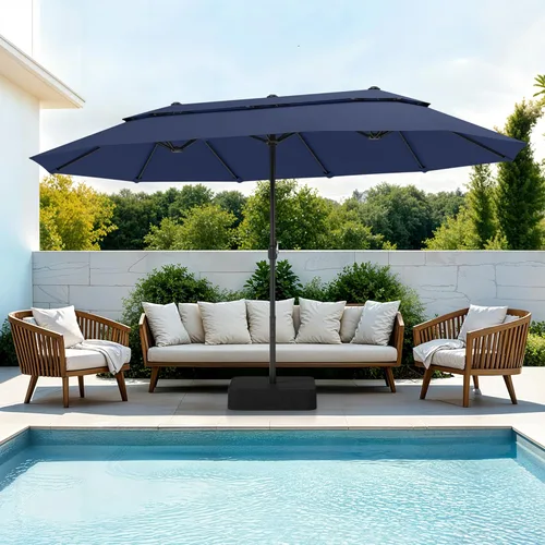 Vista 9 de PHI VILLA Sombrillas para patio al aire libre de 13 pies con base incluida, sombrilla rectangular de doble cara de 2 niveles para exteriores