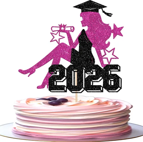 Vista 14 de Rsstarxi 1 paquete de decoración de pastel con purpurina para la clase de 2026, decoraciones de graduación 2026, tapa de felicitaciones
