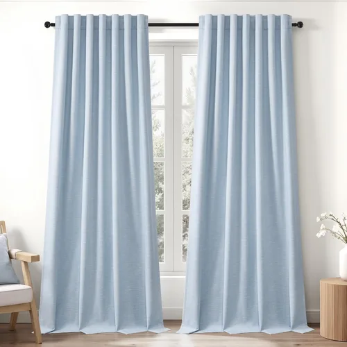 Vista 100 de Topfinel cortinas opacas de lino beige y blanco de 63 pulgadas de largo, 2 paneles para ventana pequeña, estilo natural de abedul bohemio y rústico