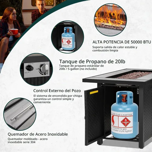 Vista 6 de Mesa para fogata de propano de 44 pulgadas, mesa rectangular de gas para exteriores de 50,000 BTU con tapa, cubierta impermeable, mesa rectangular