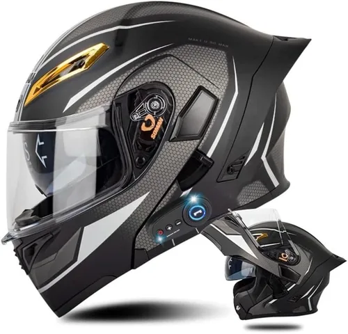 Vista 26 de AAREG - Casco de motocicleta con bluetooth, visera frontal abatible aprobada por DOT/ECE, viseras antivaho duales, para adultos, hombres, mujeres