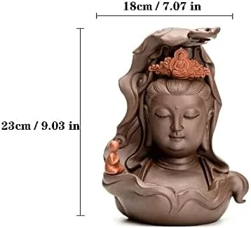 Vista 2 de Guan Yin - Estatua de cerámica con cabeza de Guanyin, estatua decorativa budista chino hecha a mano, escultura para el hogar, sala de estar