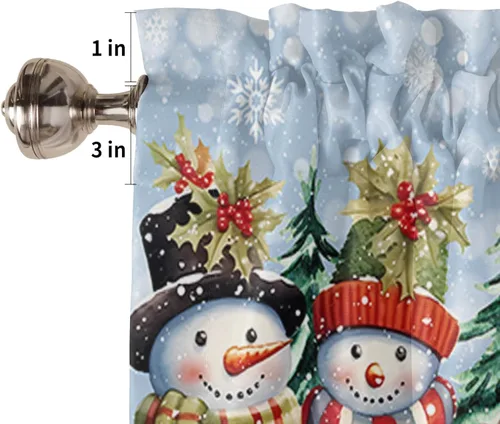 Vista 13 de Cenefa de cortina con lazo rojo de Navidad para ventanas, sala de estar, cocina, baño, granja, bolas de Navidad de acuarela con diseño de bayas