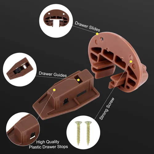 Vista 4 de Kit de 8 guías de plástico para cajones Kenlin Rite-Trak II, guías prácticas de repuesto para cajones de montaje central, cajón, cómoda, accesorios