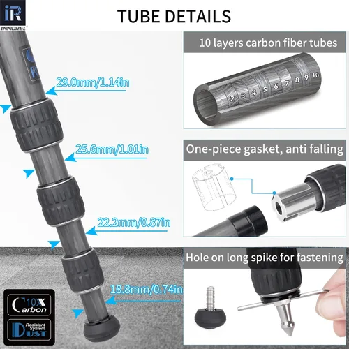 Vista 4 de Trípode de Fibra de Carbono-INNOREL GT284C Trípode Profesional Compacto Portátil para Cámara Digital DSLR Soporte de Cámara de Alta Resistencia
