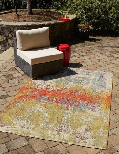 Vista 17 de Unique Loom Outdoor Modern Collection - Alfombra arrugada (4 pies 1 pulgada octágono multi/dorado)