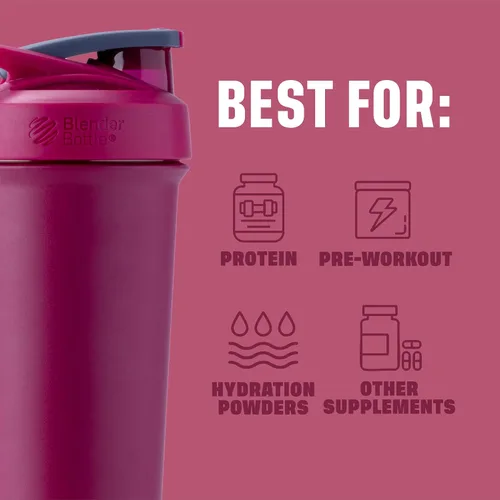 Vista 4 de BlenderBottle Sport Sleek - Botella agitadora de acero inoxidable, 25 onzas, frambuesa