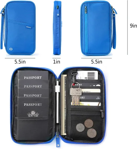 Vista 50 de VanFn Cartera RFID para pasaporte de viaje, soporte para pasaporte familiar, organizador de documentos de viaje serie P.Travel (nailon, gris)
