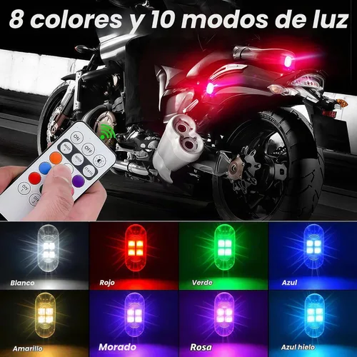 Vista 2 de 8 luces estroboscópicas LED inalámbricas con control remoto, RGB 8 colores multifunción, carga USB, impermeable, anticolisión, advertencia trasera