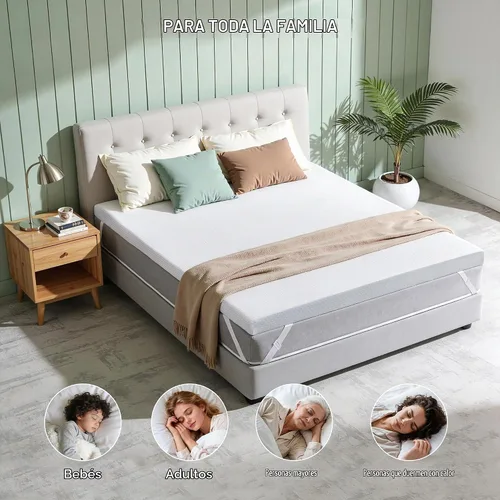 Vista 12 de Subrtex Funda para Topper de Colchón (Solo Funda) Protector de Colchón Ropa de Cama de Rayón Hecho de Bambú Funda Envolvente de Colchón Extraíble