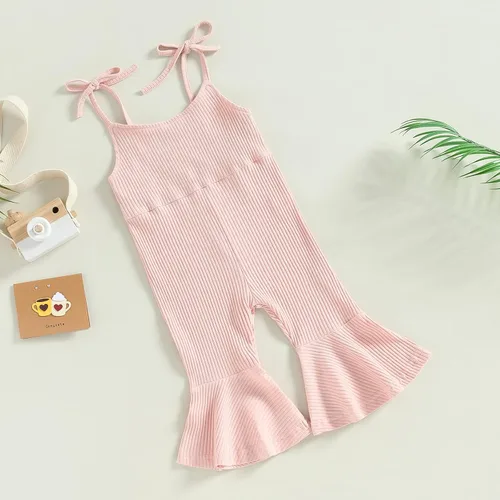 Vista 8 de Mubineo Mameluco básico de verano para niña pequeña, de punto liso, sin mangas, con parte inferior acampanada