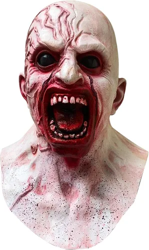 Vista 5 de Bagmrteho Máscara de Halloween para hombre cicatriz, máscara de zombi aterrador, disfraz de cosplay, accesorios de fiesta para adultos