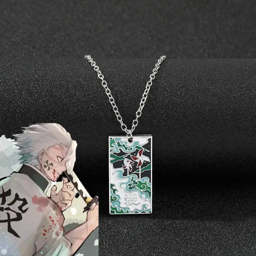 Vista 2 de Collar con colgante de esmalte de Tanjiro, disfraz de personaje, inspiración, cosplay, Kimetsu Hanafuda, collares, regalos de joyería para mujeres