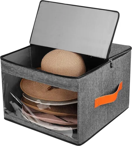 Vista 8 de kushon Caja de almacenamiento mejorada para sombreros para mujeres y hombres, bolsa organizadora de cajas de sombreros de armario con tapas a prueba