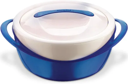 Vista 6 de Pinnacle Cacerola Grande Aislada con Tapa de 2.6 cuartos. Elegante Olla Caliente Calentador/Enfriador de Alimentos – Tazón Térmico para Servir Azul
