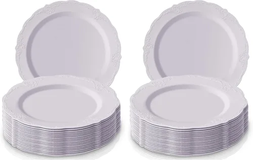 Vista 11 de Platos desechables de diseño vintage para postre para fiesta (10 piezas) Juego de vajilla desechable resistente de 7.5", platos de plástico
