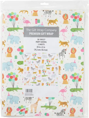 Vista 3 de The Gift Wrap Company 58-189227 Juego de hojas de papel para envolver regalos con diseño de animales de fiesta, 30 x 23 pulgadas, multicolor, 3