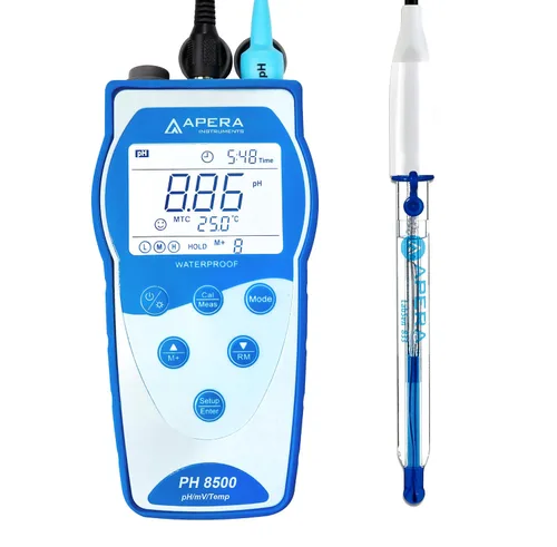 Vista 8 de Apera Instruments Premium Series PH8500-MS Kit de medidor de pH portátil para muestras pequeñas y tubos de ensayo, azul (AI5554)