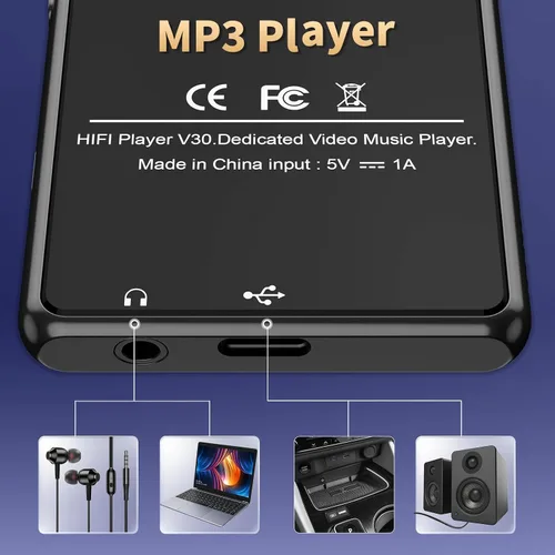 Vista 7 de Reproductor de MP3 para niños, reproductor MP3 Bluetooth de 80 GB, reproductor de música digital portátil HiFi Sound Formato de video completo, Negro