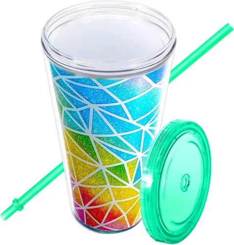 Vista 3 de Vaso de acrílico con aislamiento de doble pared con tapa y pajilla, 22 oz / 22.0 fl oz (colorido)