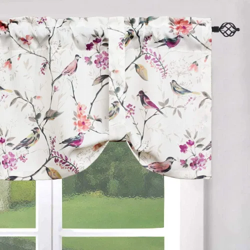 Vista 23 de Leeva - Cortinas pequeñas con estampado de pájaros, 24 pulgadas de largo, conjunto de paneles para ventanas, diseño de estampado de pájaros