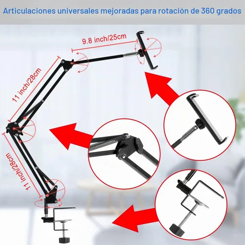 Vista 3 de Soporte para tablet ajustable, soporte plegable para cama, soporte universal flexible de aluminio para tableta con rotación de 360 grados