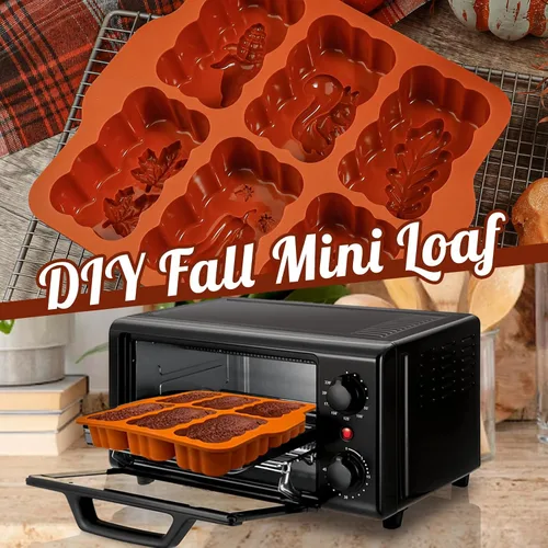 Vista 6 de Molde de silicona mini para pan de cosecha de otoño, molde rectangular de silicona de 6 cavidades de otoño, molde de silicona mini para pan