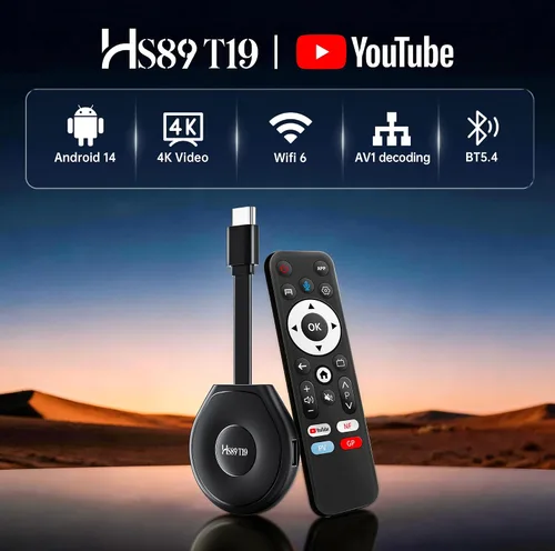 Vista 2 de HS89 T19 Android 14.0 TV Stick, 4GB RAM 32GB ROM con RK3539 de doble banda