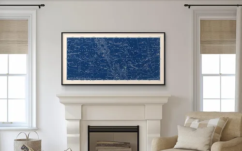 Vista 3 de Arte de pared azul grande mapa de constelación para oficina en casa, dormitorio, decoración moderna del hogar, astronomía celestial, mapa