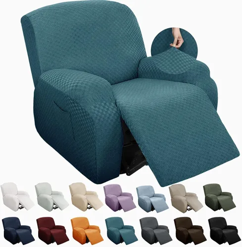 Vista 31 de YEMYHOM Funda elástica de 4 piezas para silla reclinable de jacquard con bolsillo lateral, antideslizante, ajustable, protector de muebles con parte