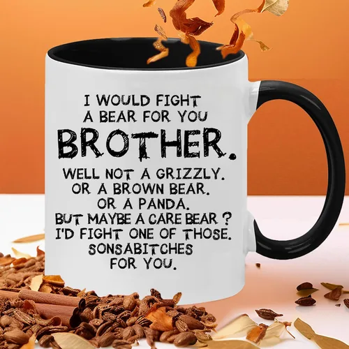Vista 5 de Taza de café con texto en inglés "I Would Fight a Bear for You Brother" (11 onzas) (negro)