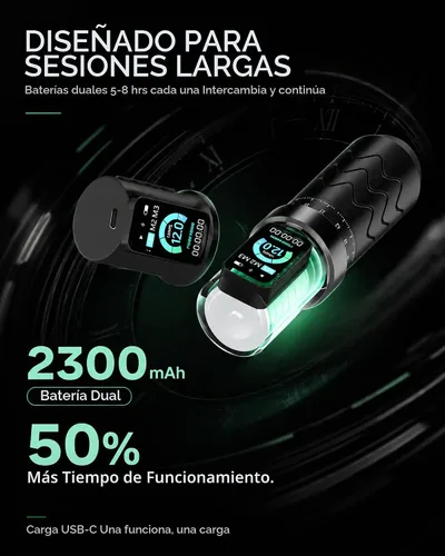 Vista 4 de Kit de pistola de tatuaje inalámbrica POSEIDON 2 baterías 7 tiempos Negro