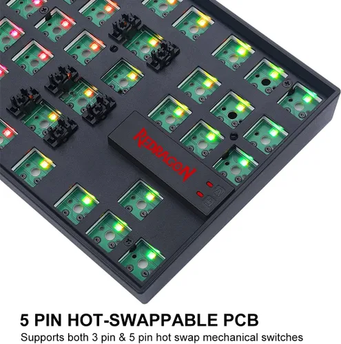 Vista 3 de Redragon BBK552 - Kit de teclado mecánico TKL para juegos personalizado, 80% 87 teclas, teclado RGB totalmente modular, con cable USB, Barebones sin